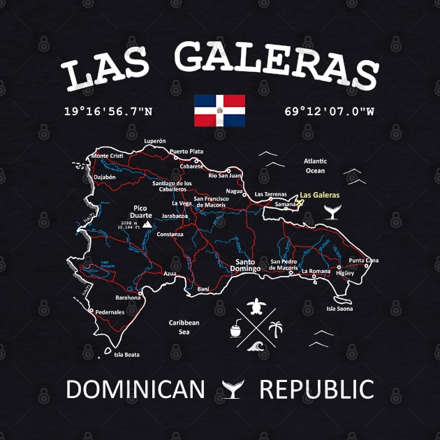 Las Galeras Dominican Republic Flag Travel Map Coordinates GPS by French Salsa